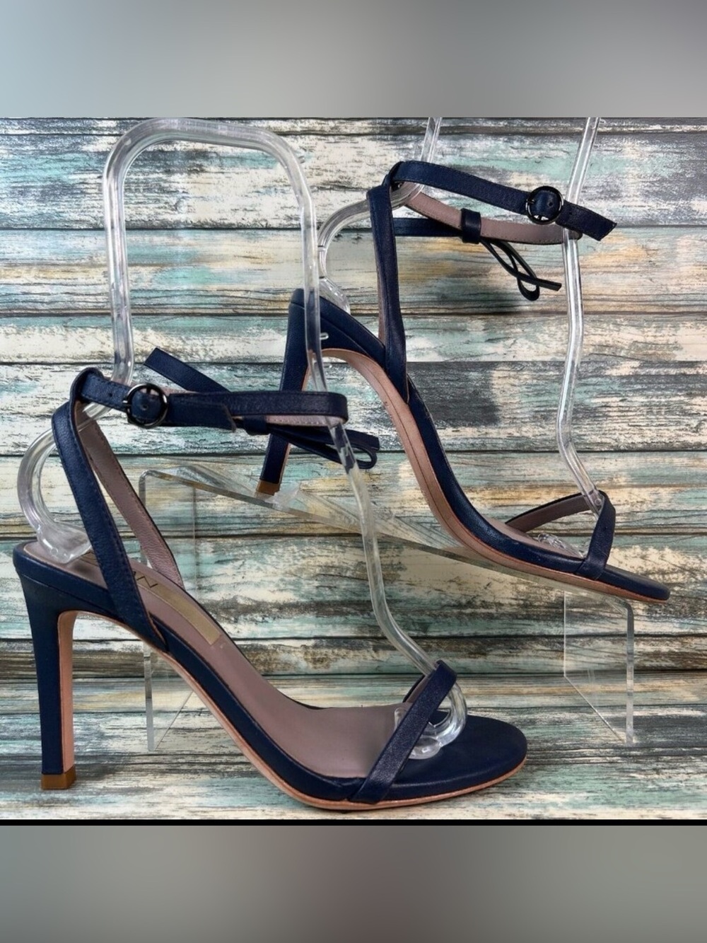 DELTAN Sexy Ankle Strap Sandals Womens 7M Blue All Leather Bow Buckle Strap - Picture 1 of 14